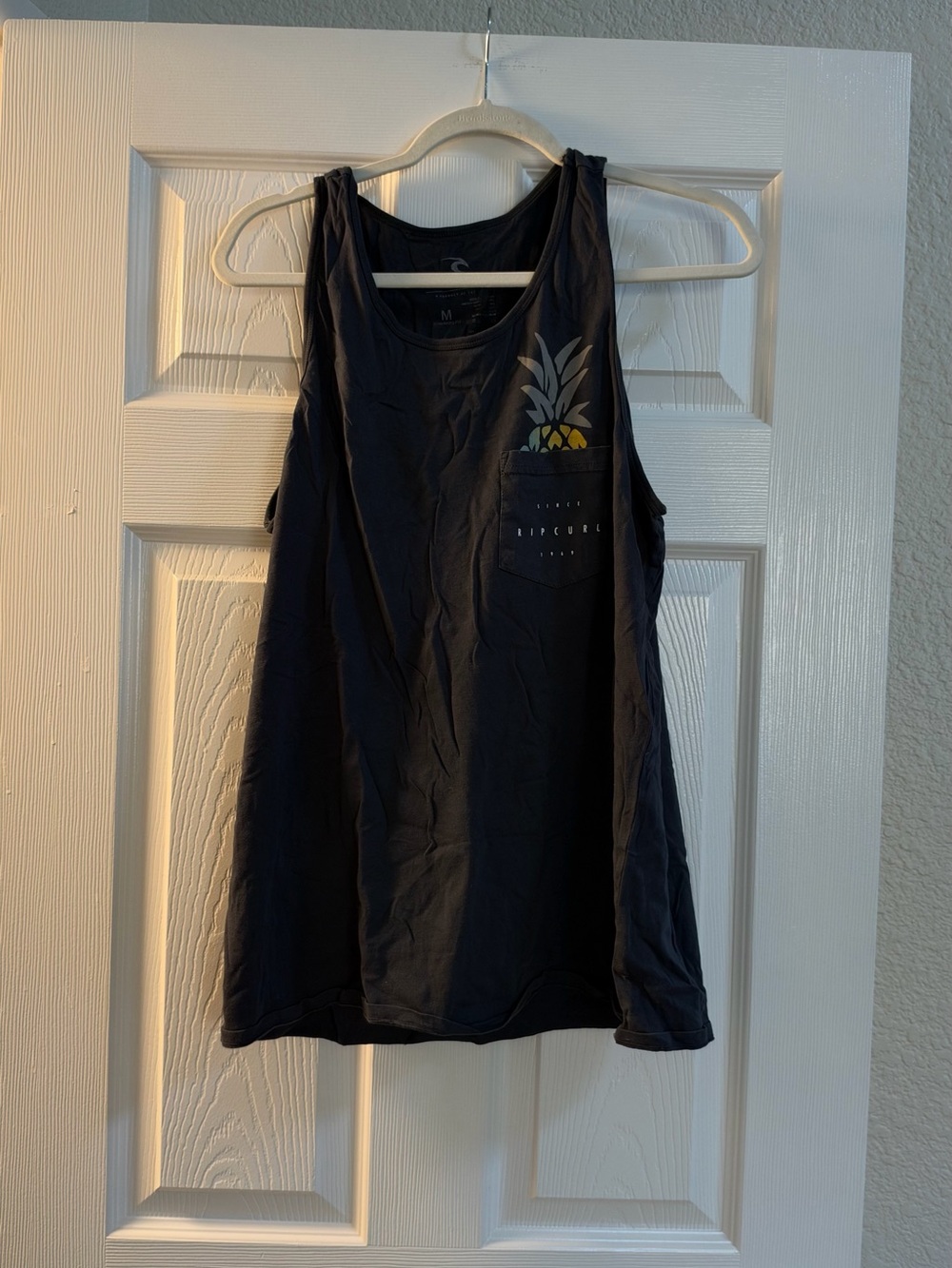 Quiksilver Black Tank Top with Yellow Pineapple Pocket Graphic